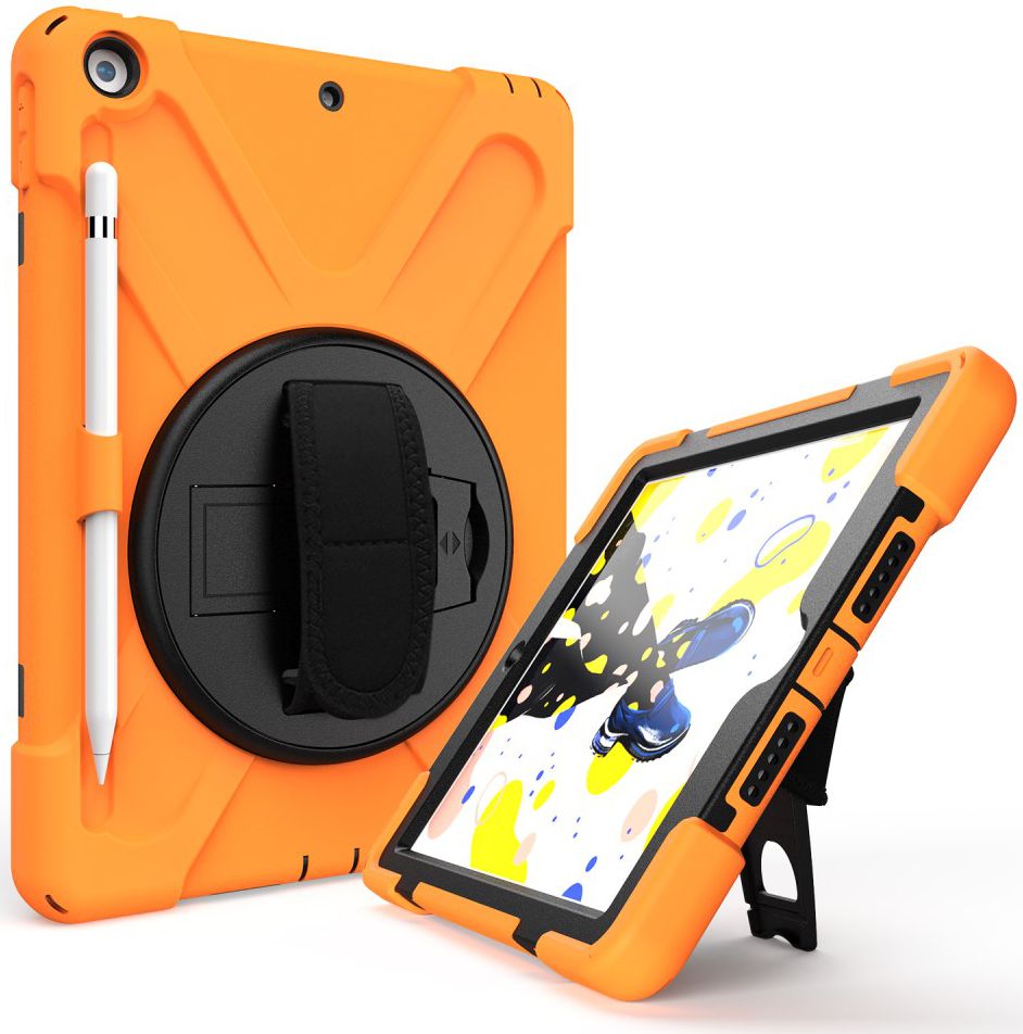 iPad 10.2 2019 / 2020 / 2021 Hoesje met Verstelbare Handriem Oranje afbeelding 5