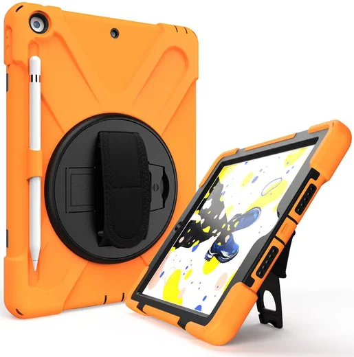 iPad 10.2 2019 / 2020 / 2021 Hoesje met Verstelbare Handriem Oranje afbeelding 5