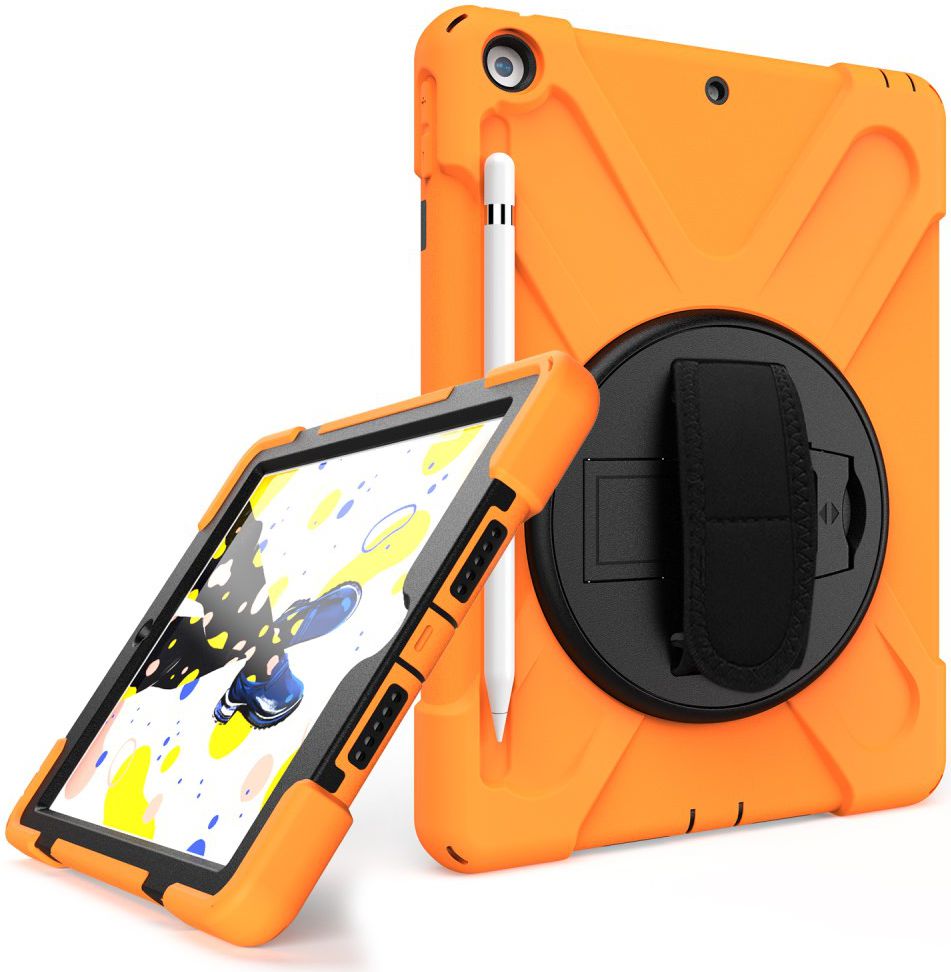 iPad 10.2 2019 / 2020 / 2021 Hoesje met Verstelbare Handriem Oranje afbeelding 6