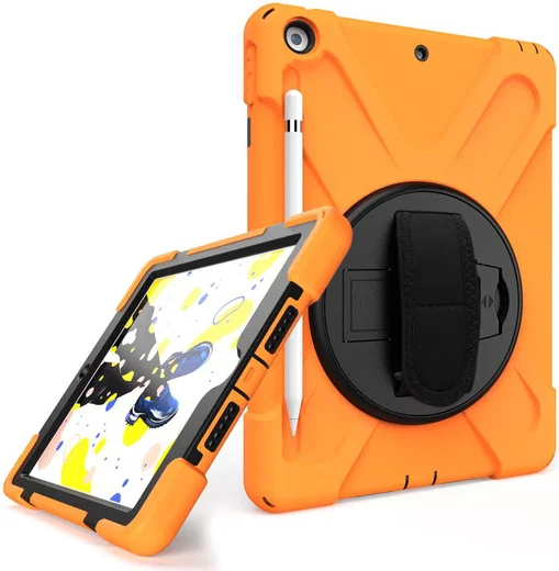 iPad 10.2 2019 / 2020 / 2021 Hoesje met Verstelbare Handriem Oranje afbeelding 6