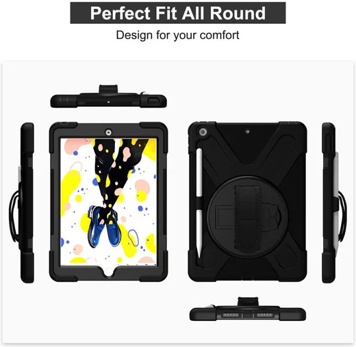 Apple iPad 10.2 (2019) Hybride Kickstand Hoesje met Handriem Zwart afbeelding 3