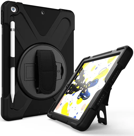 Apple iPad 10.2 (2019) Hybride Kickstand Hoesje met Handriem Zwart afbeelding 6