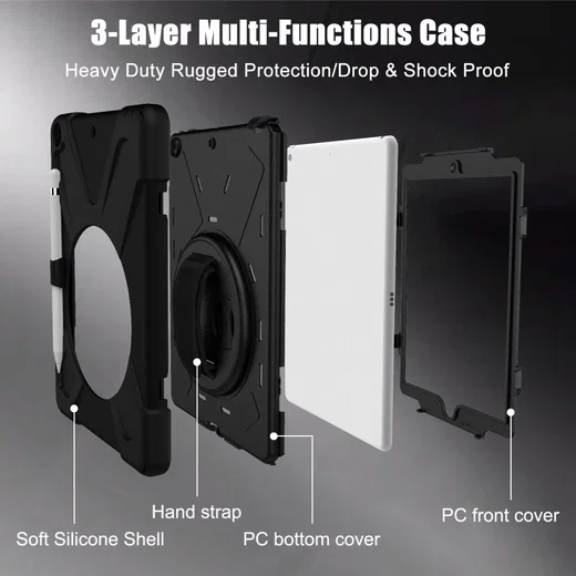 Apple iPad 10.2 (2019) Hybride Kickstand Hoesje met Handriem Zwart afbeelding 9