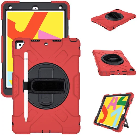 Apple iPad 10.2 2019 / 2020 / 2021 Hybride Hoesje met Handriem Rood afbeelding 25