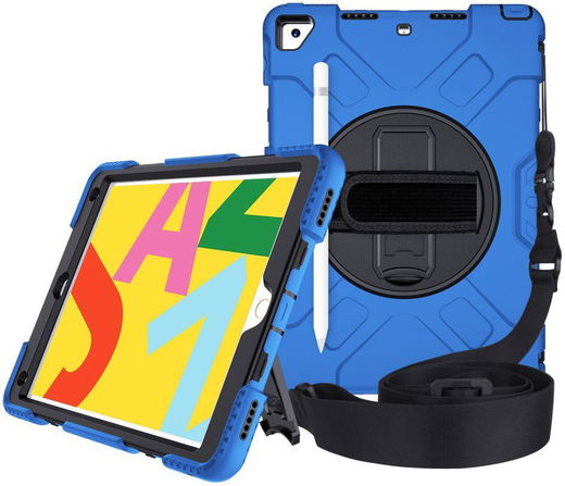 Apple iPad 10.2 2019 / 2020 / 2021 Hybride Hoesje met Handriem Blauw afbeelding 1