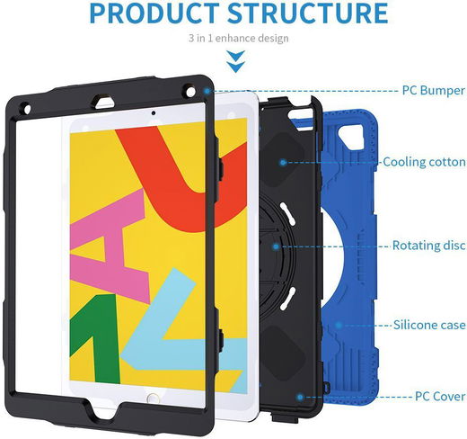 Apple iPad 10.2 2019 / 2020 / 2021 Hybride Hoesje met Handriem Blauw afbeelding 11