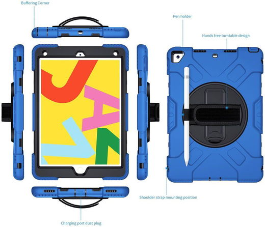 Apple iPad 10.2 2019 / 2020 / 2021 Hybride Hoesje met Handriem Blauw afbeelding 12