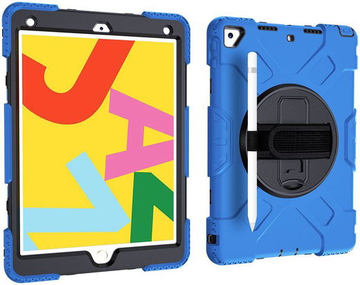 Apple iPad 10.2 2019 / 2020 / 2021 Hybride Hoesje met Handriem Blauw afbeelding 27