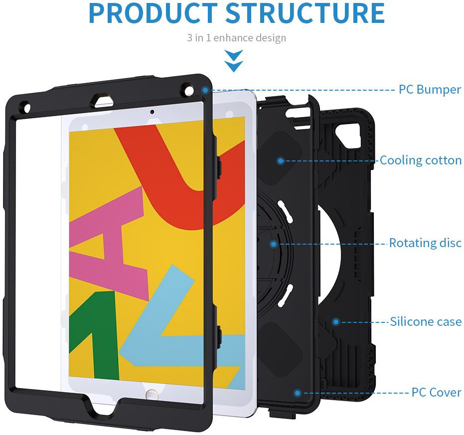 Apple iPad 10.2 2019 / 2020 / 2021 Hybride Hoesje met Handriem Zwart afbeelding 9