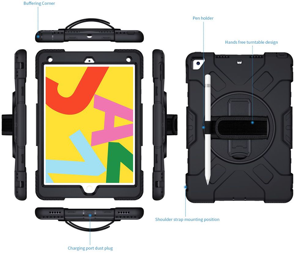 Apple iPad 10.2 2019 / 2020 / 2021 Hybride Hoesje met Handriem Zwart afbeelding 10