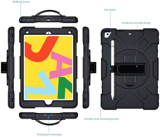 Apple iPad 10.2 2019 / 2020 / 2021 Hybride Hoesje met Handriem Zwart afbeelding 10