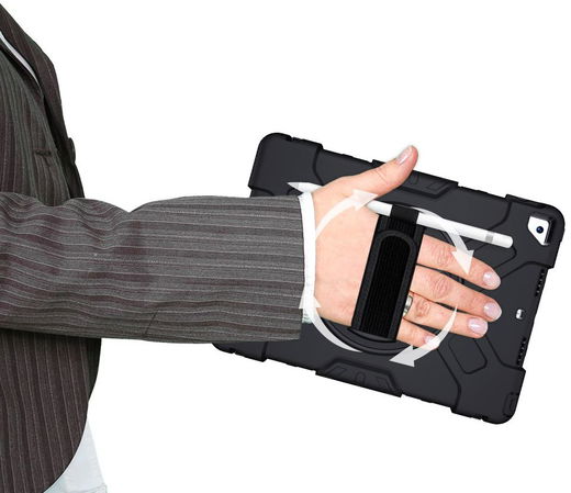 Apple iPad 10.2 2019 / 2020 / 2021 Hybride Hoesje met Handriem Zwart afbeelding 2