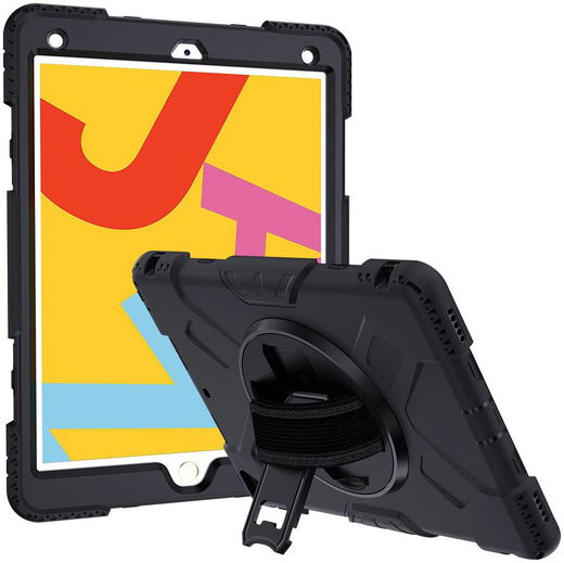 Apple iPad 10.2 2019 / 2020 / 2021 Hybride Hoesje met Handriem Zwart afbeelding 21