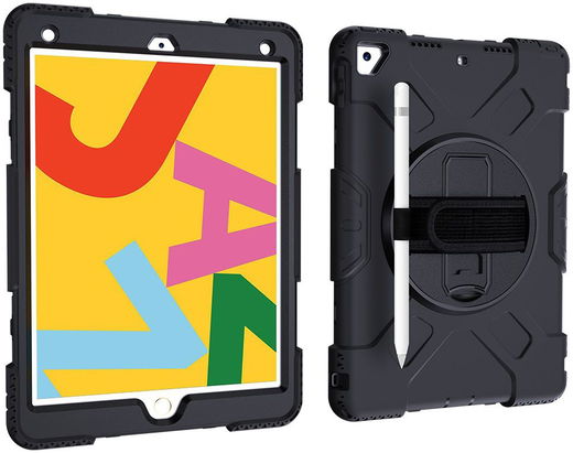 Apple iPad 10.2 2019 / 2020 / 2021 Hybride Hoesje met Handriem Zwart afbeelding 24