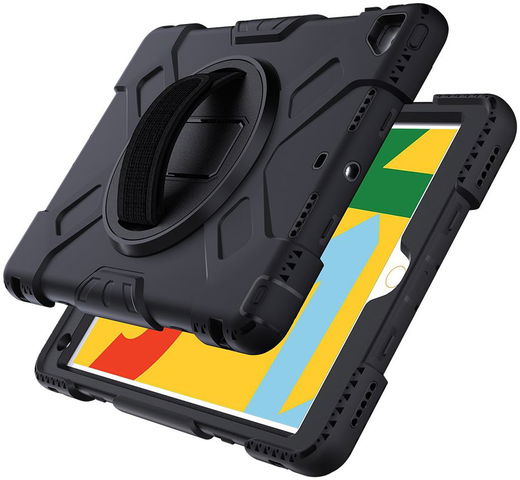 Apple iPad 10.2 2019 / 2020 / 2021 Hybride Hoesje met Handriem Zwart afbeelding 25