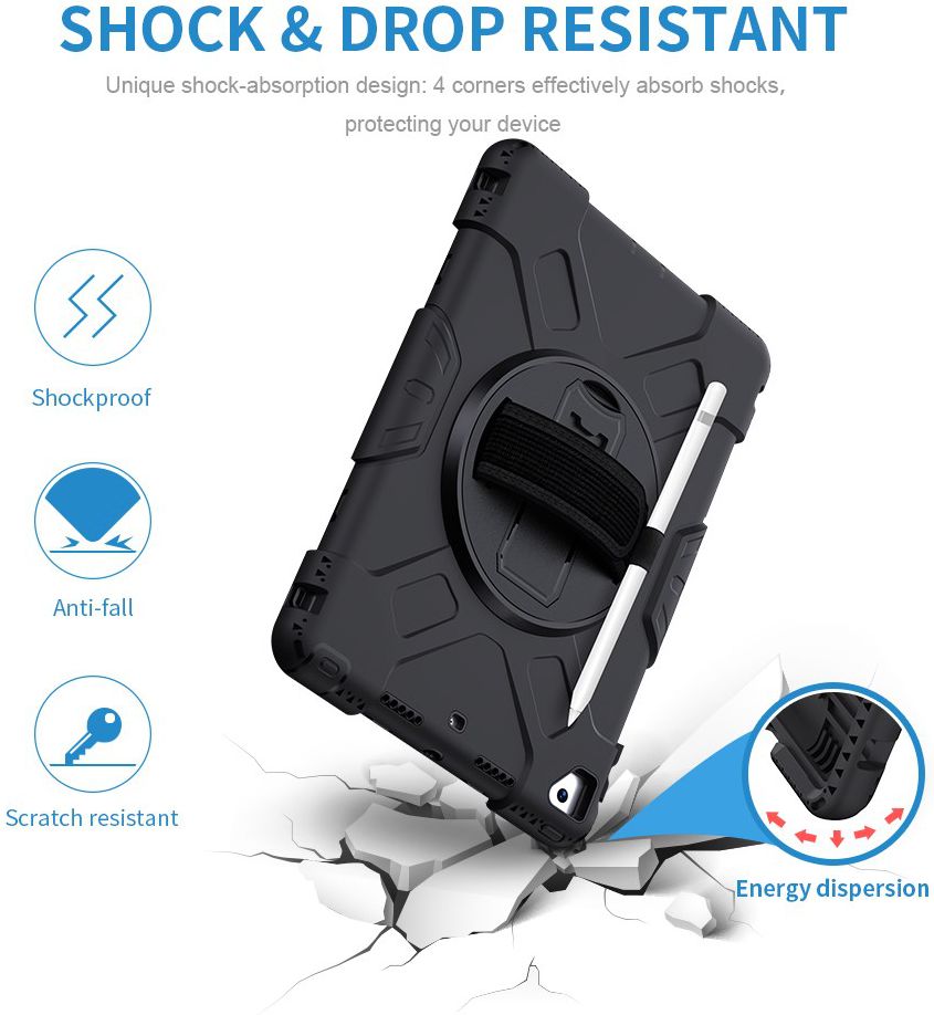 Apple iPad 10.2 2019 / 2020 / 2021 Hybride Hoesje met Handriem Zwart afbeelding 4