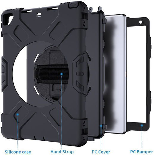 Apple iPad 10.2 2019 / 2020 / 2021 Hybride Hoesje met Handriem Zwart afbeelding 7