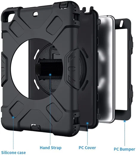 Apple iPad Mini 4 / Mini 2019 Hybride Stand Hoesje met Handriem Zwart afbeelding 26