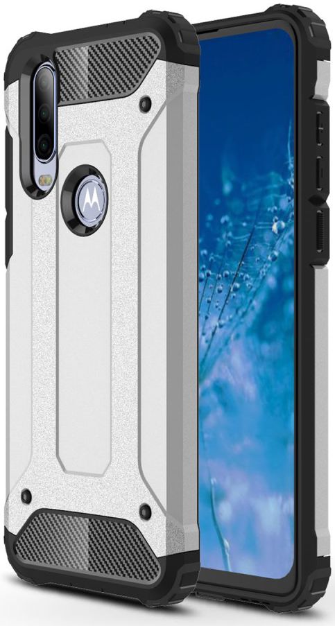 Motorola One Action Schokbestendig Hybride Hoesje Zilver afbeelding 1