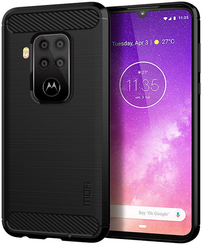 Motorola One Zoom Geborsteld TPU Hoesje Zwart afbeelding 1