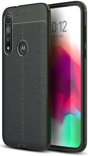 Motorola Moto G8 Plus Hoesje TPU Met Leren Textuur Zwart afbeelding 1