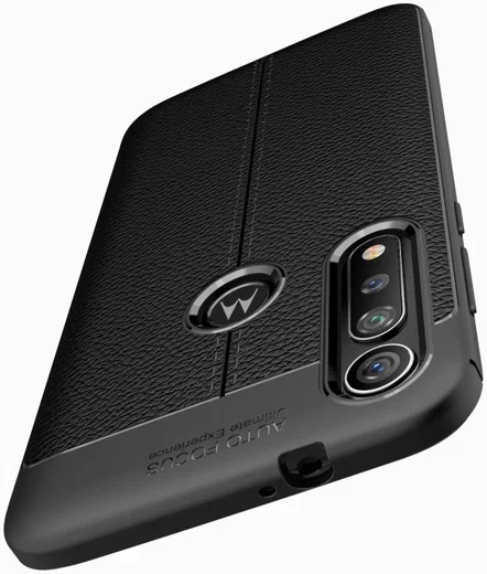 Motorola Moto G8 Plus Hoesje TPU Met Leren Textuur Zwart afbeelding 3