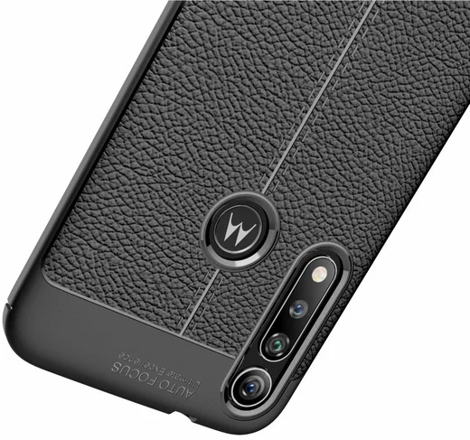 Motorola Moto G8 Plus Hoesje TPU Met Leren Textuur Zwart afbeelding 4