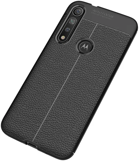 Motorola Moto G8 Plus Hoesje TPU Met Leren Textuur Zwart afbeelding 5