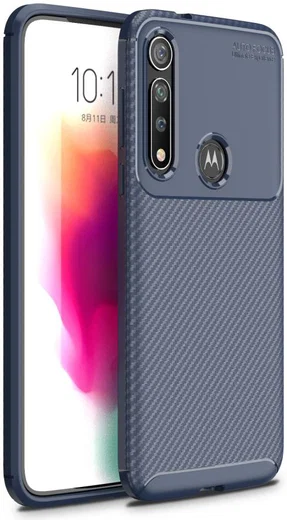 Motorola Moto G8 Plus Siliconen Carbon Hoesje Blauw afbeelding 1