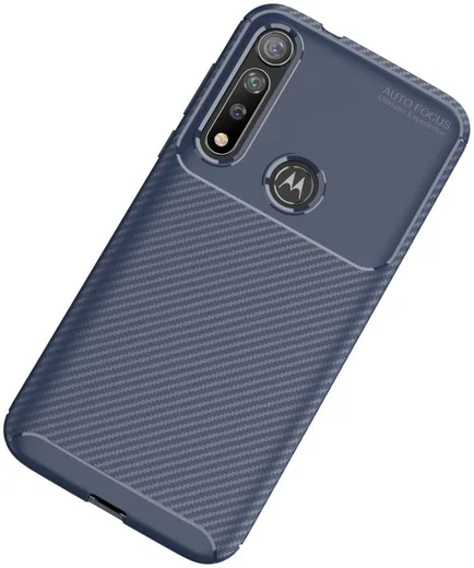 Motorola Moto G8 Plus Siliconen Carbon Hoesje Blauw afbeelding 2