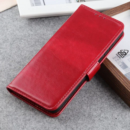 Motorola One Macro Crazy Horse Leren Portemonnee Hoesje Rood afbeelding 6