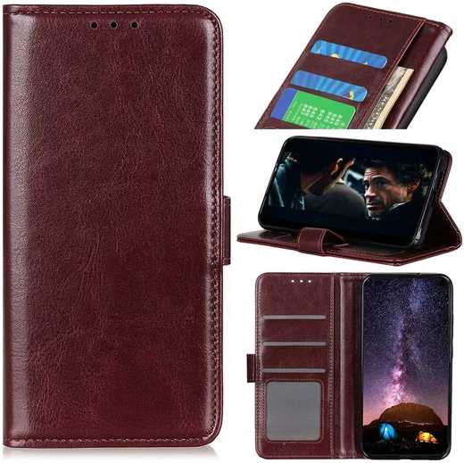 Motorola One Macro Crazy Horse Leren Portemonnee Hoesje Bruin afbeelding 3