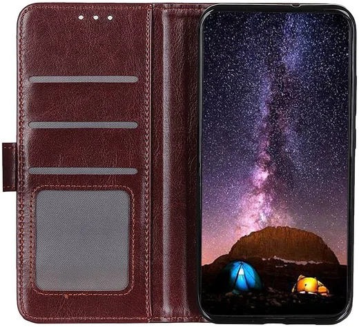 Motorola One Macro Crazy Horse Leren Portemonnee Hoesje Bruin afbeelding 1