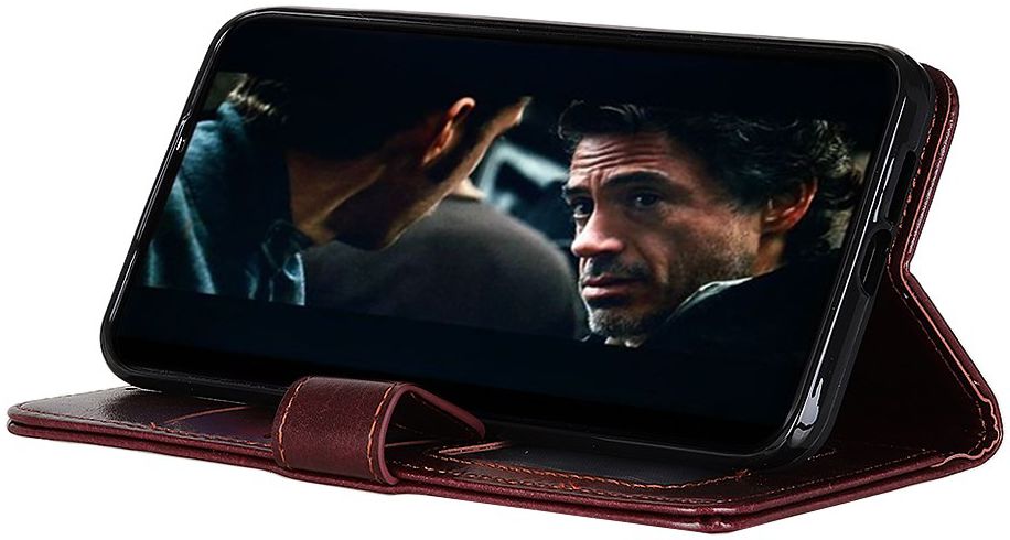 Motorola One Macro Crazy Horse Leren Portemonnee Hoesje Bruin afbeelding 5
