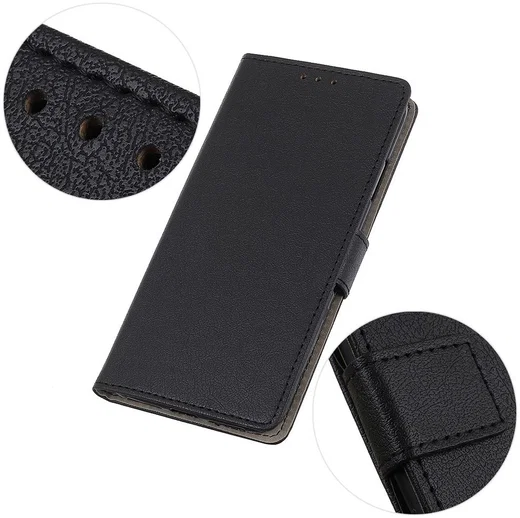 Motorola One Macro Lychee Portemonnee Hoesje met Standaard Zwart afbeelding 10