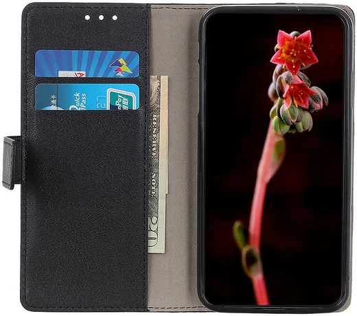 Motorola One Macro Lychee Portemonnee Hoesje met Standaard Zwart afbeelding 1