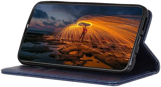 Motorola One Macro Crazy Horse Portemonnee Hoesje Leer Blauw afbeelding 7