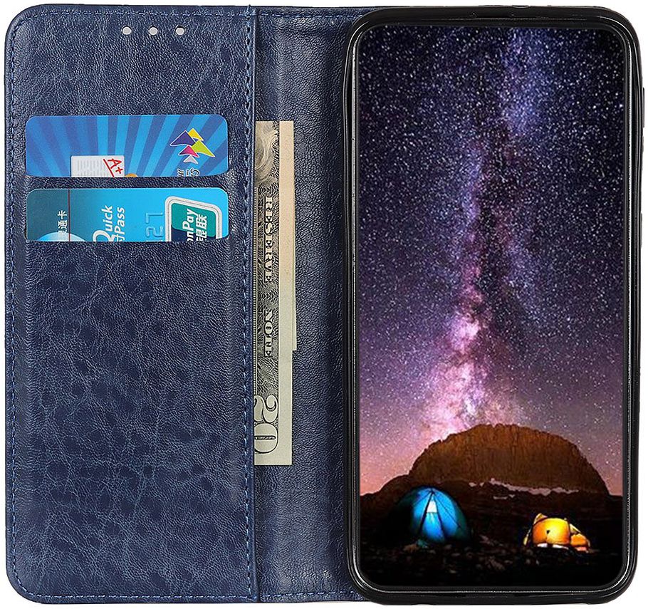 Motorola One Macro Crazy Horse Portemonnee Hoesje Leer Blauw afbeelding 8