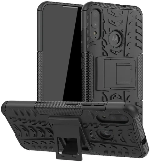 Motorola Moto E6s / E6I / E6 Plus Robuust Hybride Hoesje Zwart afbeelding 1