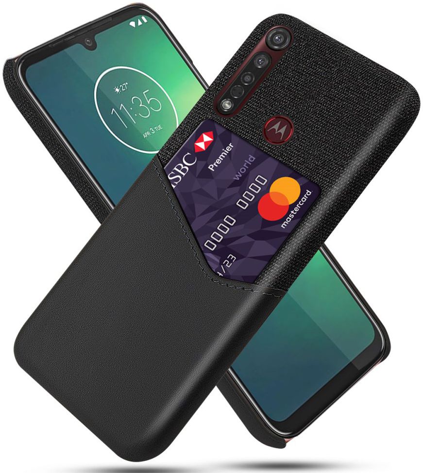 Motorola Moto G8 Plus Kunstleer en Stof Hoesje met Kaarthouder Zwart afbeelding 1
