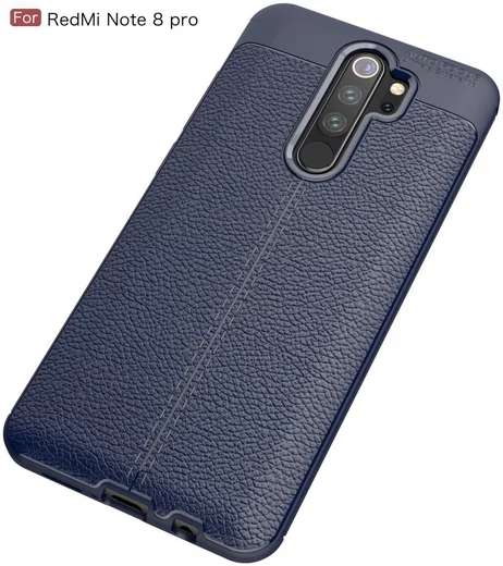 Redmi Note 8 Pro Litchi Kunstleren Textuur TPU Hoesje Blauw afbeelding 2