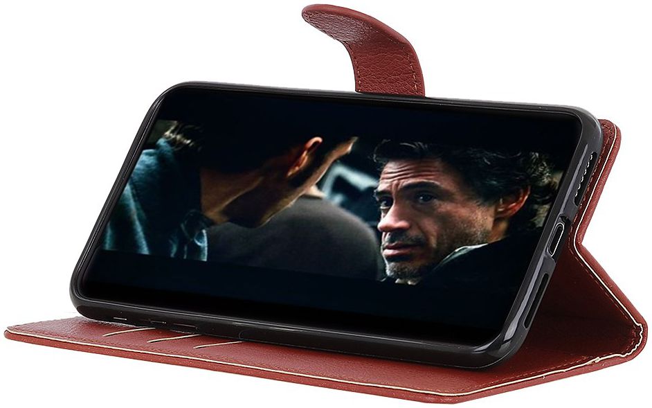 Alcatel 3X 2019 Litchi Skin Leren Portemonnee Hoesje Bruin afbeelding 5