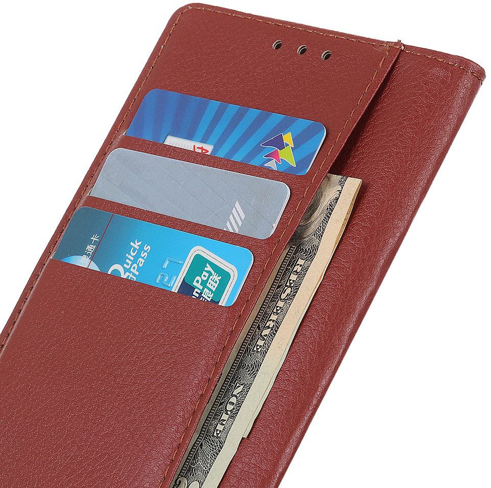 Alcatel 3X 2019 Litchi Skin Leren Portemonnee Hoesje Bruin afbeelding 3