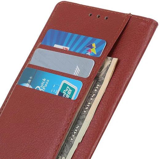 Alcatel 3X 2019 Litchi Skin Leren Portemonnee Hoesje Bruin afbeelding 3