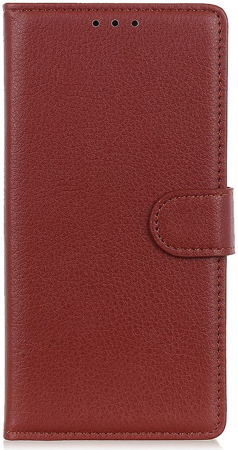 Alcatel 3X 2019 Litchi Skin Leren Portemonnee Hoesje Bruin afbeelding 1