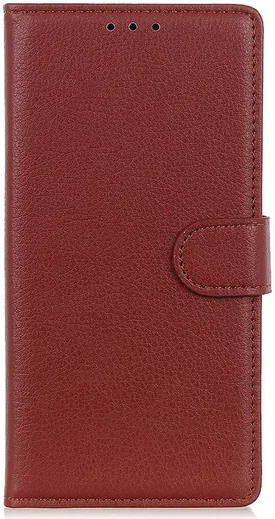 Alcatel 3X 2019 Litchi Skin Leren Portemonnee Hoesje Bruin afbeelding 1