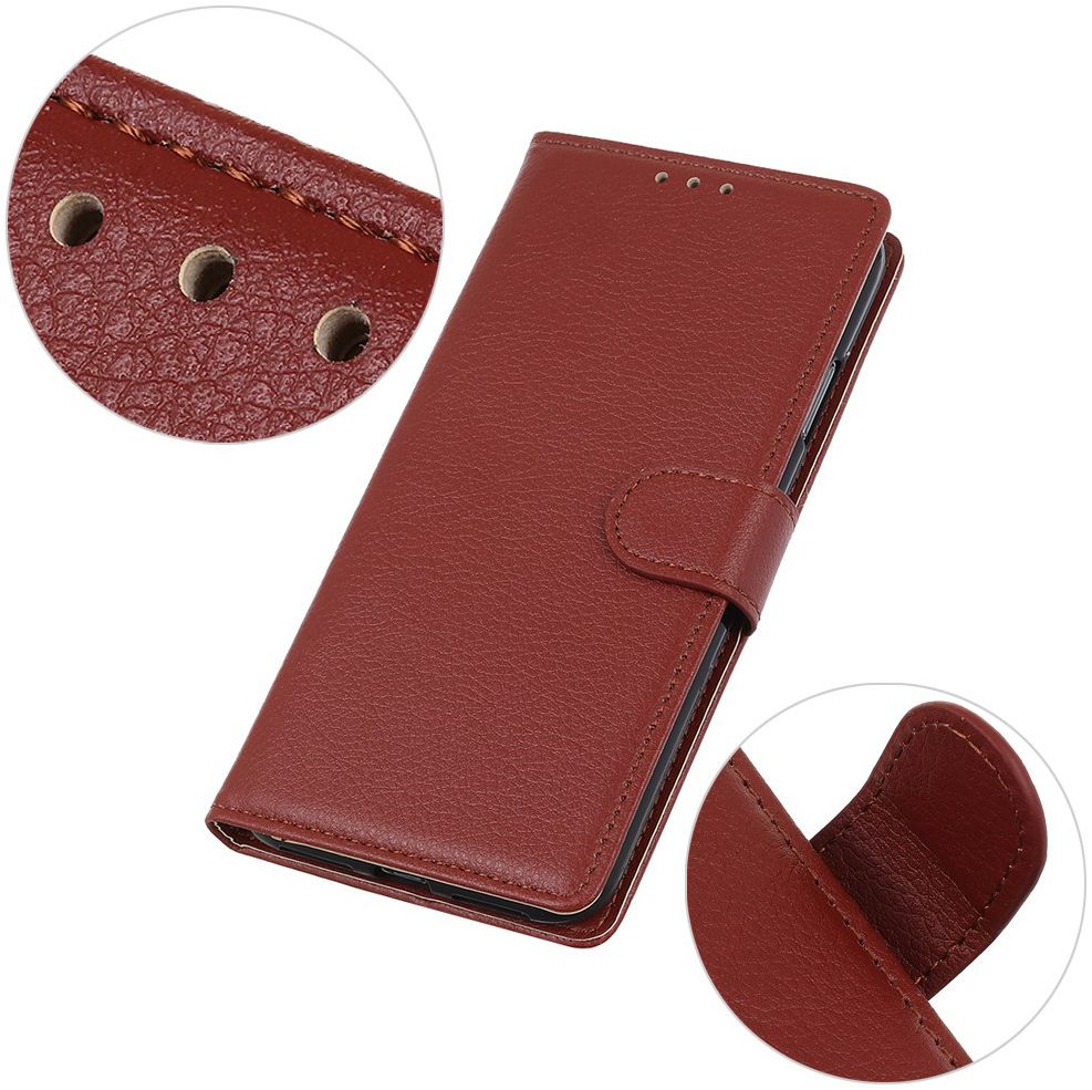 Alcatel 3X 2019 Litchi Skin Leren Portemonnee Hoesje Bruin afbeelding 7
