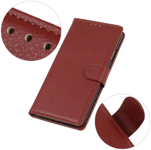 Alcatel 3X 2019 Litchi Skin Leren Portemonnee Hoesje Bruin afbeelding 7