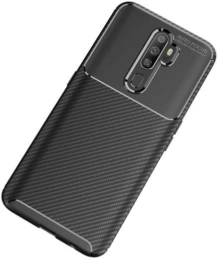 Oppo A5 / A9 2020 Siliconen Carbon Hoesje Zwart afbeelding 2