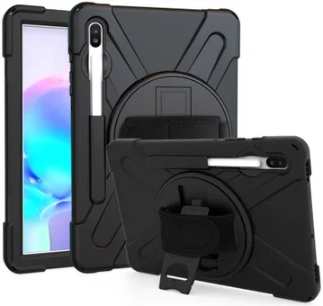 Samsung Galay Tab S6 Hybride Kickstand Hoesje met Handriem Zwart